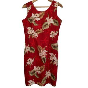 Vintage Ky's Hawaiian Print Dress Large Red White Floral Tropical Aloha Sundress